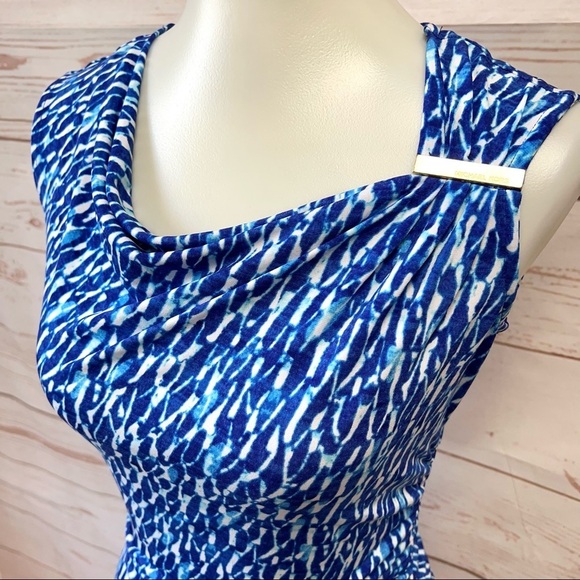 Michael Kors Asymmetrical Draped Royal Tie Dye Print Maxi Dress - Picture 5 of 12